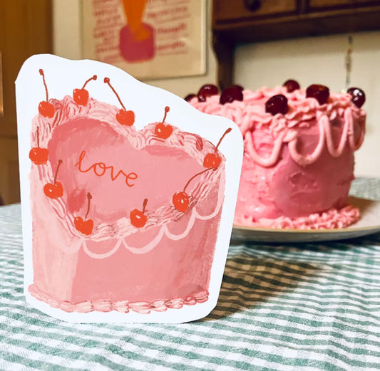 Love Heart Cake Greetings Card- Laura Skilbeck