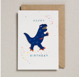 Blue Dino Iron On Patch Greeting Card-Petra Boase