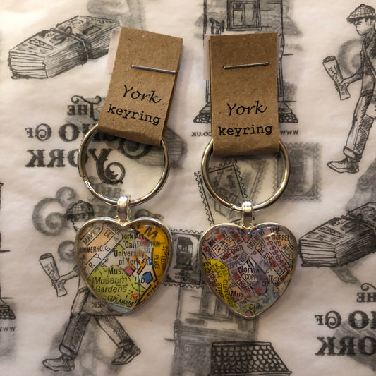 Map of York keyring (heart)-Pink Flamingo