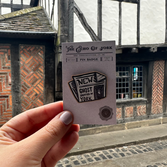 York Ghost Sighting Newspaper Pin Badge