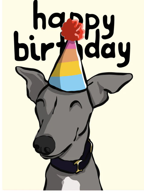 Happy Birthday Whippet greetings card- LukeHorton Art