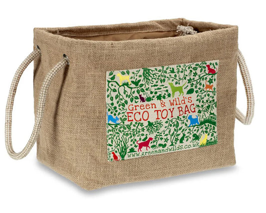 Jute Dog Toy Bag- Green + Wilds