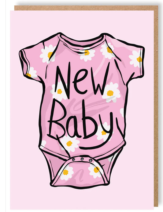 Pink New baby greetings card- LukeHorton Art
