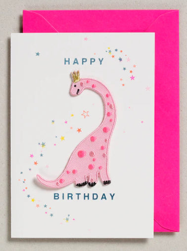Pink Dino Iron on Patch Greeting Card-Petra Boase