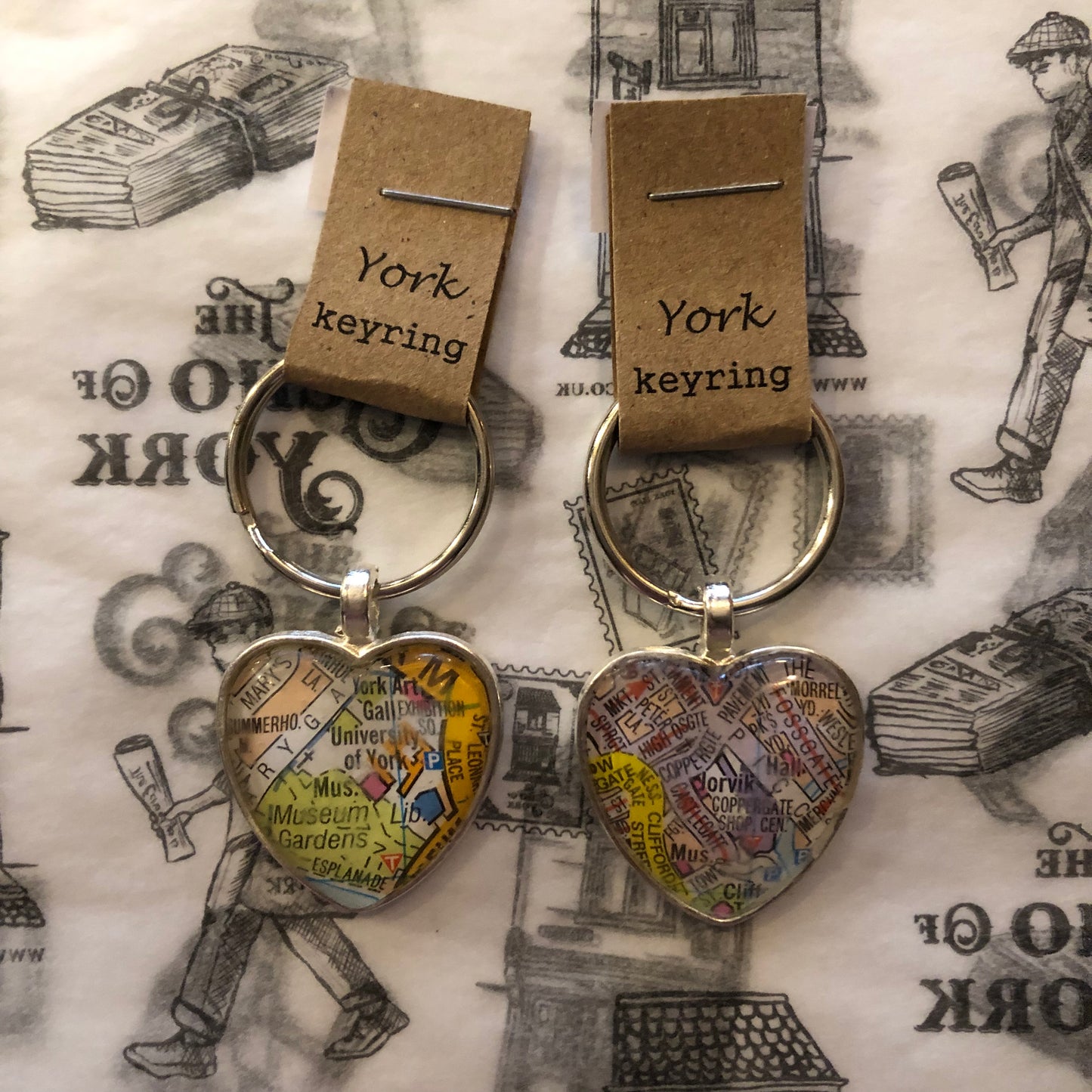 Map of York keyring (heart)-Pink Flamingo